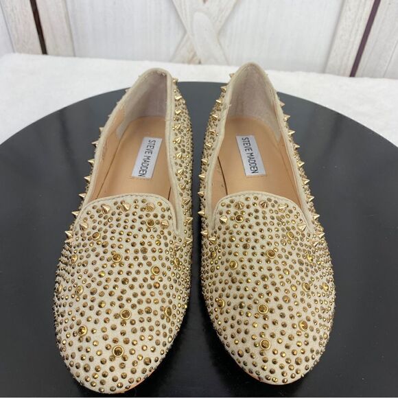 Steve Madden Graanite Studded Loafer Flats Beige Gold 7 - Picture 5 of 12